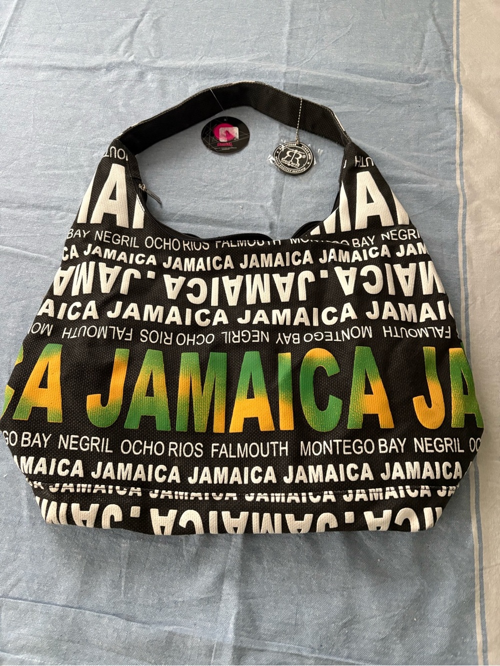 Robin Ruth Black Canvas Shoulder Bag with Multicolor Jamaica Print